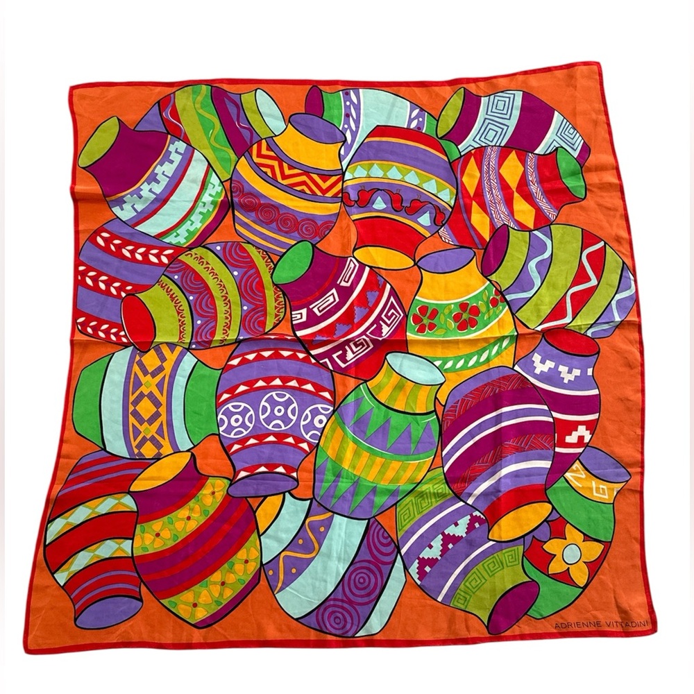 Vintage Adrienne Vittadini Multi Colour Vases printed Silk Square Scarf 33x33”